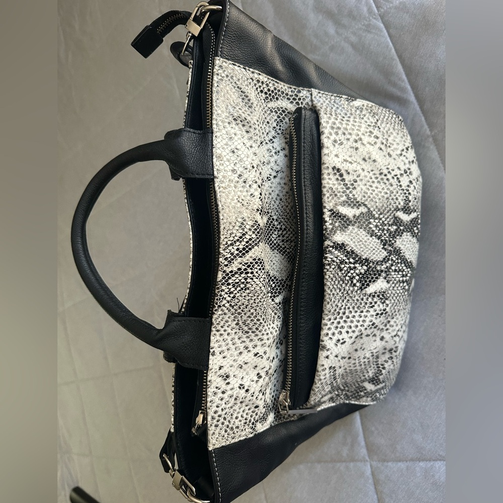 Halogen Black and White Snakeskin Satchel